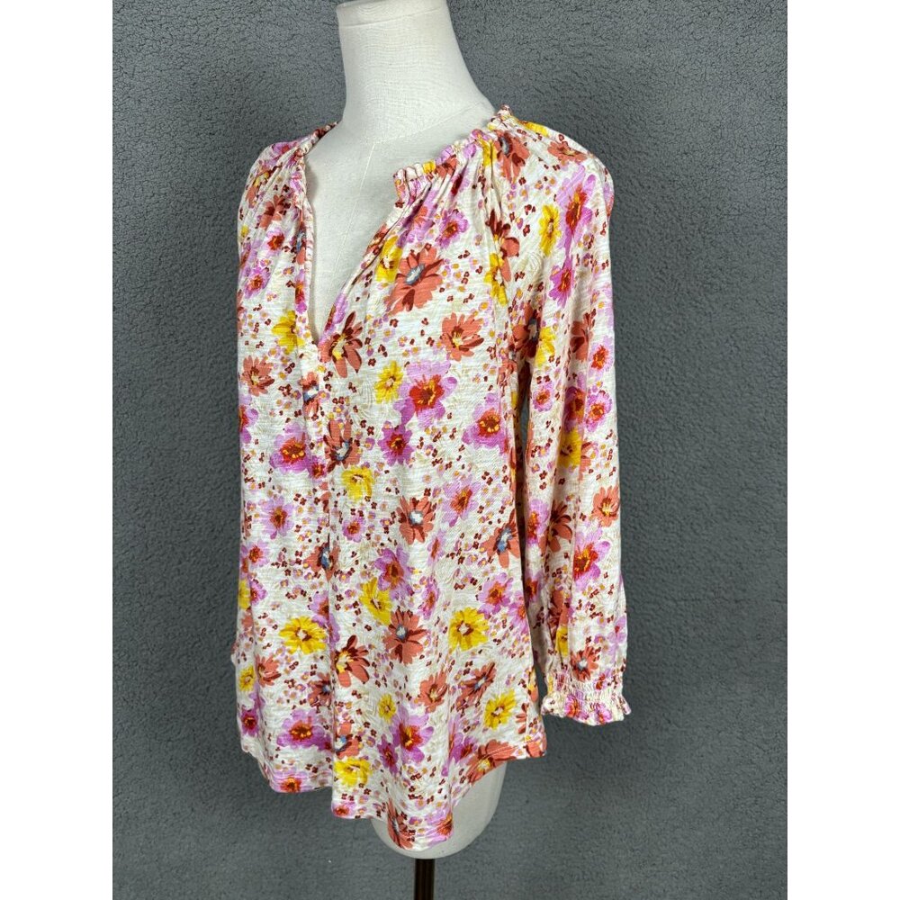 Style & Co Women's Floral Printed Split Neck Ruffle Trim Long-Sleeve Top XS NWTs - Picture 4 of 8